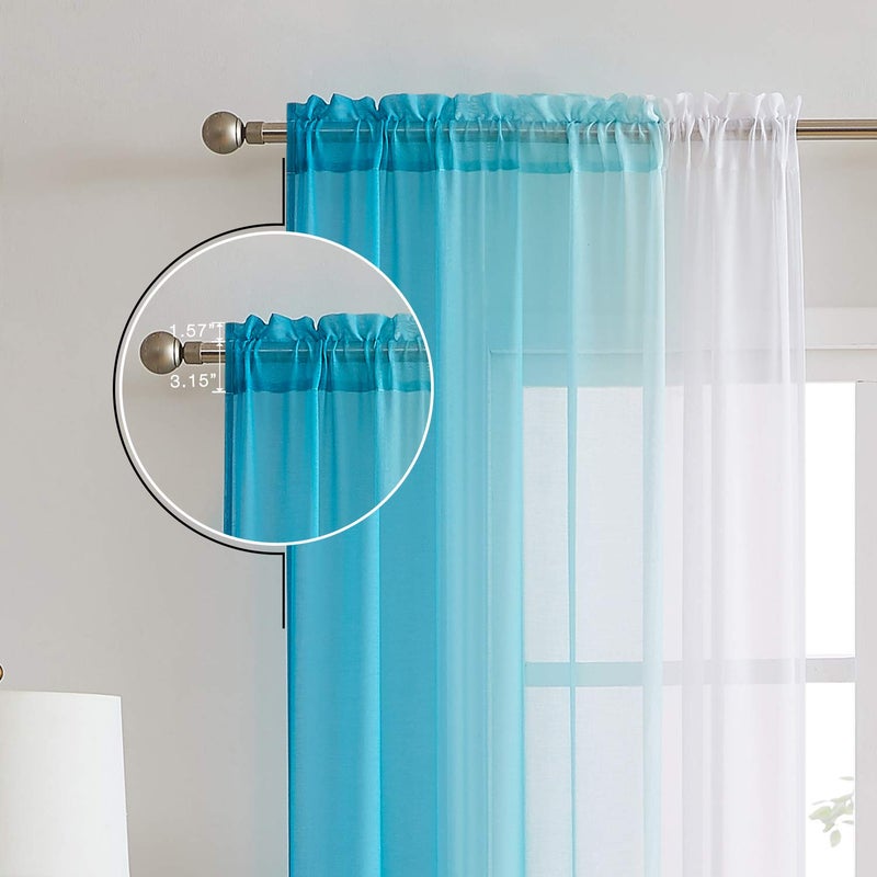July Joy Ombre Faux Linen Sheer Curtains for Bedroom Living Room Rod Pocket , Privacy and Light Filtering, 2 Tone Reversible Gradient Voile Semi Window Curtains, Set of 2 Panels, Blue, 54 x 96 Inch Length - Image 3